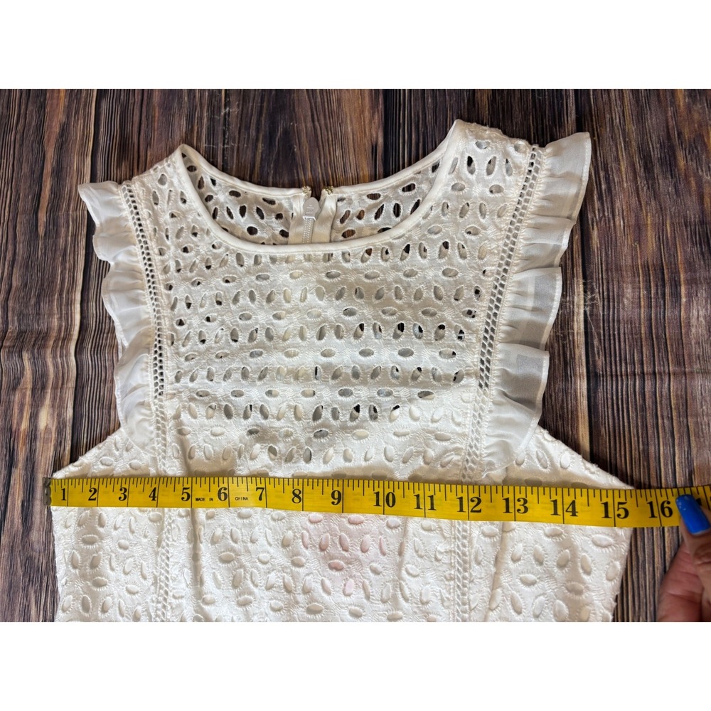 Lilly Pulitzer Blue White Seersucker Eyelet Lace Ruffle Shift Dress Size 4 - Picture 8 of 16